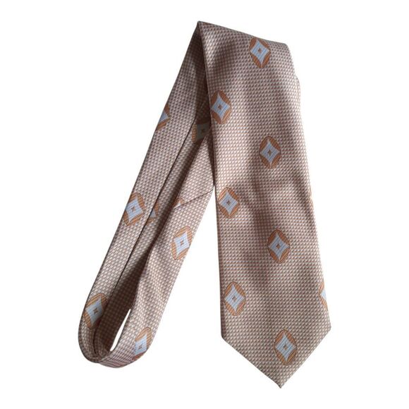 Alessandro Originals Vintage Extra Wide Beige and White Geometric Tie - Picture 3 of 5